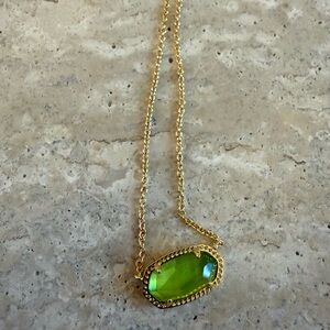 Kendra Scott Gold Necklace with Bright Green Faceted Pendant